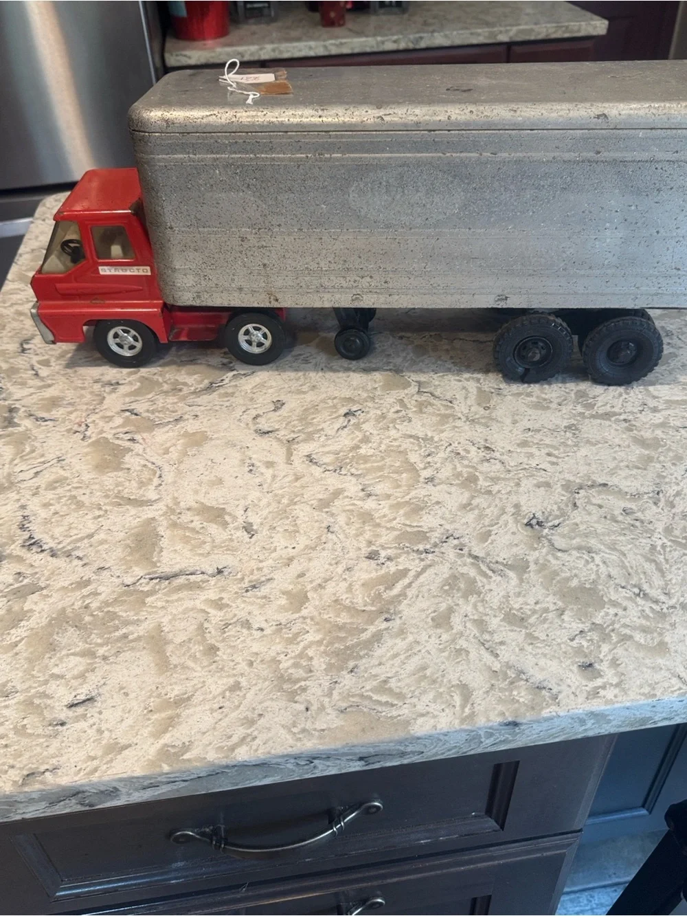 Red and Silver Toy Semi Truck Trailer - Kids Toys 22 inches long vintage